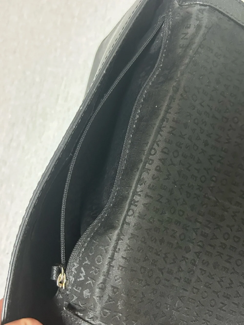 kate spade black leather crossbody with gold chain